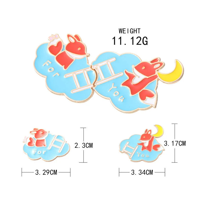 Lot de 2 Pin's Broche Email | A partager | Renard For You couper en 2 | BFF ou Couple | Kawaii | Mignon