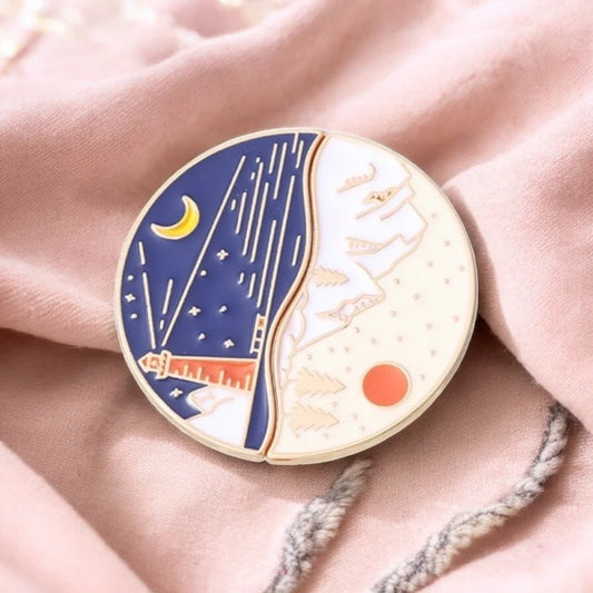 Lot de 2 Pin's Broche Email | A partager | Mer Montagne couper en 2 | BFF ou Couple | Kawaii | Mignon