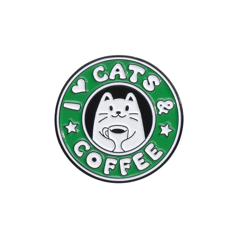 Pin's Broche Email | Cats and Coffee | Starbucks Humour | Amoureux des Chat | Kawaii | Fun Badge