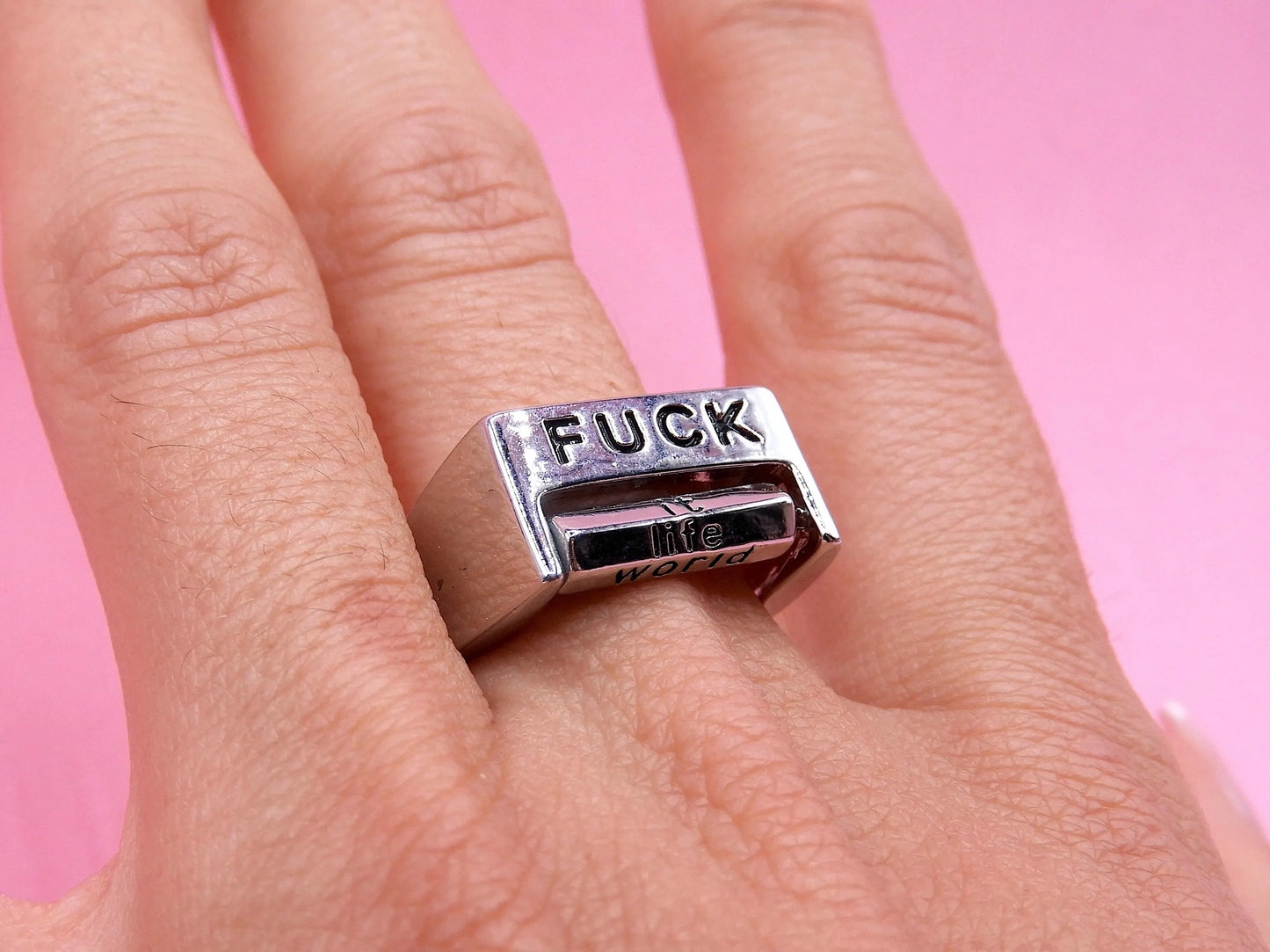Bague Gravée - Fuck Choix Tournant - Élégante - Bague en Laiton - Inscription Spéciale à roulette